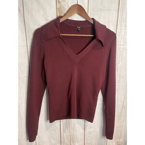 Express Maroon Long‎ Sleeve Large V Neck with Collar